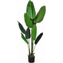 Albero Artificiale con Altezza 1,6 m, Palma del Viaggiatore Realistica con Foglie Grandi, Pianta Finta con Vaso Portatile, Pianta in Vaso Falsa di