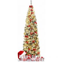 Albero di Natale Innevato 227 cm con Luci, Albero Folto e Realistico in pvc con Neve in Floccaggio, 350 Luci led in Bianco, Base Stabile a Croce in