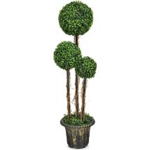 Arbre Artificiel 115 cm avec 3 Boules, Pot Inclus, Feuilles Persistantes, Arbre Décoration pour Véranda, Salon - Relax4life
