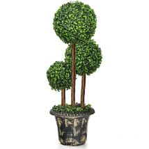 Arbre Artificiel 91 cm avec 3 Boules, Pot Inclus, Feuilles Persistantes, Arbre Décoration pour Véranda, Salon - Relax4life
