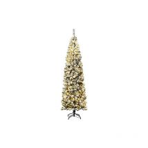 Arbre de Noël au Crayon Floqué de Neige avec led, Base Pliable en Métal, Sapin de Noël Artificiel Réaliste pour Fêtes de Festival, Escalier, Entrée