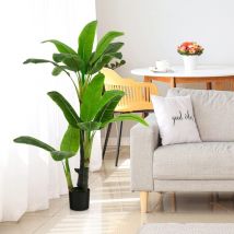 Arbre Vert Artificiel 150 cm avec 18 Grandes Feuilles, 3 Troncs et Mousse Réaliste, Faux Arbre Tropical Décoration d'Intérieur/Extérieur, Fausse