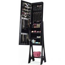 Armadietto Portagioie da Terra con Specchio a Figura Intera, Organizer Zonizzato per Gioielli e Accessori con Luci a led Incassate, 36x33,5x153 cm