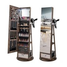 Armadietto Portagioie led con Base Girevole e Supporto per asciugacapelli, Specchio da Terra con Organizzatore per Gioielli e Accessori (164x56x56cm,