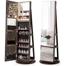 Relax4life - Armoire à Bijoux Pivotante à 360o avec Miroir Pleine Longueur, Miroir Bijoux sur pied avec Rangement, Éclairage led, 3 Étagères pour