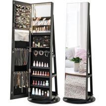 Relax4life - Armoire à Bijoux Pivotante à 360o avec Miroir Pleine Longueur, Miroir Bijoux sur pied avec Rangement, Éclairage led, 3 Étagères pour