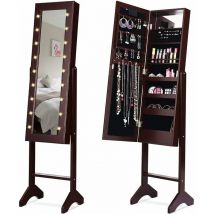 Relax4life - Armoire à Bijoux sur Pieds avec Miroir et Lumière led, Armoire de Maquillage avec 4 Couches pour Anneaux, Boucle d'oreille, Bracelet, 16