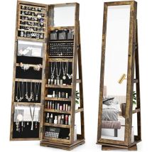 Relax4life - Armadietto Portagioie Girevole da Terra con Porta a Specchio, Organizer per Gioielli e Accessori con Base Girevole a 360o, Portaoggetti