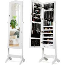 Relax4life - Armadietto Portagioie da Terra con Specchio a Figura Intera, Organizzatore per Gioielli e Accessori (37x41,5x160cm, Bianco)