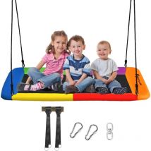 RELAX4LIFE Balançoire Nid d’Oiseau Rectangulaire pour Enfants Réglable en Hauteur 120- 180 CM,Chaise Suspendue avec Siège Spacieux 150X80 CM,Charge