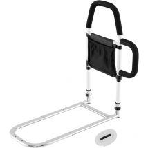 Barrière de Lit Adulte, Barre d'Appui pour Lit Anti-Chutes, Barre de Redressement Lit avec Double Poignée, Sangle Fixation, Poche Amovible, Charge