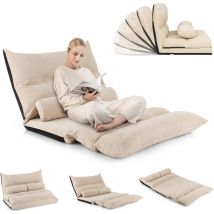 Relax4life - Chauffeuse 2 Personnes Pliable en Velours Glacé Dossier Réglable de 90 ° à 180 ° avec 2 Oreillers, Fauteuil Couvertible Cadre Métallique