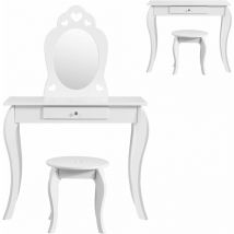 Relax4life - Coiffeuse Enfant 2 en 1 avec Tabouret Miroir Amovible, Coiffeuse Fille pour Chambre Enfant avec Pieds Stable, Jeu de Simulation de