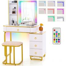 Relax4life - Coiffeuse et Tabouret avec Miroir led à 7 CouleursStation de Charge(Charge sans Fil+USB+TypeC), 7 Modes Dynamiques & 7 Statiques 3