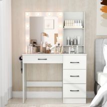 Relax4life - Coiffeuse Moderne avec Miroir led, 3 Modes d'Eclairage Réglable, Station de Charge usb TypeC, Support pour Sèche-Cheveux, 4 Tiroirs,
