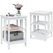 Comodino Camera da Letto, Comodino Piccolo con 3 Ripiani, Tavolino da Letto in Legno, Mobiletto per Soggiorno/Ufficio (40 x 40 x 61 cm, Bianco, 2)