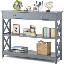 Relax4life - Console d'Entrée avec Tiroir et 2 Étagères Ouvertes de Rangement, Table Console pour Canapé, Salon, Chambre, 100 x 30 x 80 cm, Gris