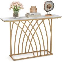 Table Console en Faux Marbre 120 x 30 x 80 cm, Table Meuble d'Entrée avec Cadre en Métal, Kit Anti-Basculement, pour Couloir, Salon, Doré - Relax4life