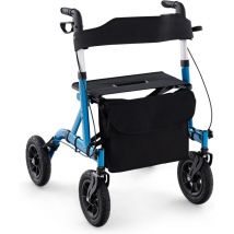 Relax4life - Déambulateur 4 Roues Pliable Léger Aluminium, Rollator avec Roues Tout-Terrain, Hauteur Réglable 81-94 cm, Siège, Sac, Porte-Canne, Aide