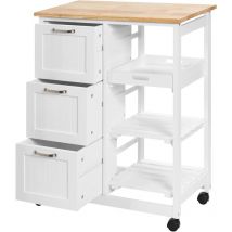Relax4life - Desserte de Cuisine Roulante avec 3 Tiroirs et 3 Niveaux, Chariot de Cuisine en Bois avec 1 Plateau Amovible, Convient à la Salle à