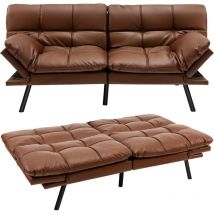 Relax4life - Divano Futon Letto, Divano Futon Convertibile in Pelle Sintetica con Schienale e Braccioli Regolabili, Gambe in Metallo, Schienale