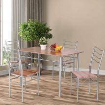 Relax4life - Ensemble Table à Manger Rectangulaire avec 4 Chaises, Structure Bois et Métal, 120x70x75cm, Noyer Clair