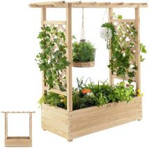 Jardinière Surélevée Verticale avec Treillis Latéral&Supérieur et Trous de Drainage, Lit de Jardin Élevé en Bois Intérieur et Extérieur pour Plantes