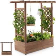 Jardinière Surélevée Verticale avec Treillis Latéral&Supérieur et Trous de Drainage, Lit de Jardin Élevé en Bois Intérieur et Extérieur pour Plantes