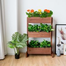 Jardinière Verticale 3 Pots, Potager Urbain en Bois Sapin pour Légumes, Fleurs, Fruits, Herbes, Support de Jardiniere Intérieur Extérieur 71 x 38 x