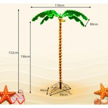 Lampe led Extérieure Décoration Jardin Lumineux, Lampe Palmier Lumineux Intérieur/Extérieur avec Base Stable en Croix pour Patio Plage Fête (118×152