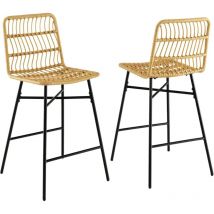 Lot de 2 Chaises de Salle à Manger avec Dossier et Repose-pieds, Tabouret Bar en Rotin et Osier, 56 x 49 x 104 cm, Naturel - Relax4life