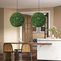Lot de 2 Plantes de Buis Artificielles 48 cm Résistantes aux uv, Plantes en Boules Sphères, Décorations pour Intérieur Extérieur de Porche Balcon