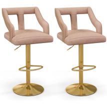 Relax4life - Lot de 2 Tabouret de Bar Pivotant en Velours Hollandais, Chaise de Bar Réglable avec Dossier Découpé, Repose-Pieds, Base Métallique