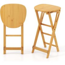 Relax4life - Lot de 2 Tabourets de Bar Pliants en Bambou avec Repose-pieds, Chaise de Salle à Manger Légère et Portable, Charge 150 kg, pour Bistro,