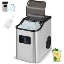 Relax4life - Machine à Glaçons Autonettoyante 27 kg en 24H Nugget Ice, Machine a Glacons en Acier Inoxydable avec Affichage Led Tactile, 2 Modes