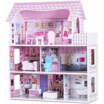 Maison de Poupées en Bois à 3 Étages Incluant 5 Pièce avec Accessoires et Mobilier,Maison de Rêve pour Poupées Villa Résidentielle Jeu d'Imitation