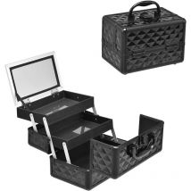 Relax4life - Mallette à Maquillage avec Miroir et Séparateurs Réglables 2 Plateaux, Boîte à Cosmétiques Portable pour Bijoux avec Une poignée
