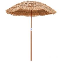 Relax4life - Parasol de Plage Hawaï Tropicale Ø175 cm, Hauteur & Inclinaison Réglables, Parasol de Paille 8 Baleines avec Sac de Transport,