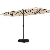 Parasol Double avec Lumière et Base, Parasol 4 x 2 x 2,4 m avec Manivelle pour Jardin/Patio/Marché, Protection Solaire, Beige - Relax4life