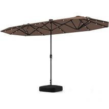 Relax4life - Parasol Double avec Lumière et Base, Parasol 4 x 2 x 2,4 m avec Manivelle pour Jardin/Patio/Marché, Protection Solaire, Marron