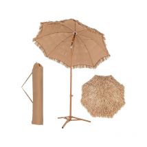Relax4life - Parasol Paille avec Pied Φ200cm, Parasol de Plage Hawaï Tropicale avec 8 baleine,Sac de Transport, Base Pliable, Parasol de Jardin