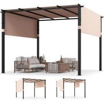 Relax4life - Pergola Jardin Extérieur 3x3 m, Pergola avec Auvent Réglable et Rétractable, Tonnelle de Jardin Extérieur, Cadre Métallique, Toile