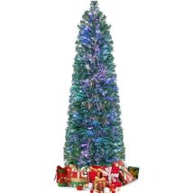 Sapin de Noël Artificiel 150 cm/180 cm, Sapin de Noël Mince avec Fibres Optiques, Effet Réaliste et Lumières Colorées, Idéal pour la Maison et le