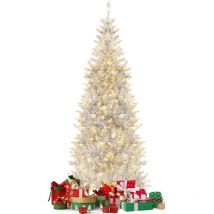Sapin de Noël Enneigé 180 cm avec Lumières, Arbre de Noël fin avec base en métal, Décoration de Noël pour Bureau, Maison, Vitrine de Magasin