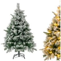 Relax4life - Sapin de Noël Mince 137cm, Arbre de Noel Slim Enneigées avec led, Pieds de Sapin de Noël en Métal (384 Branches)