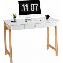 Relax4life - Scrivania Design con Cassetto, Scrivania da Computer e Lavoro, Struttura Rinforzata con Gambe in Legno di Gomma, Scrivania Nordica e
