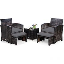 Relax4life - Set di Mobili da 5 Pezzi, Set di 1 Tavolo e 2 Sedie con Poggiapiedi, Set Sedie a Sdraio da Giardino in Polirattan con Telaio di Metallo,
