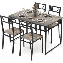 Set Tavolo da Pranzo con 4 Sedie, Tavolo da Pranzo con Struttura in Metallo, Tavolo da Cucina Rettangolare, Stile Industriale per Sala da Pranzo