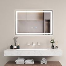Relax4life - Specchio da Parete, 3 Colori Illuminati led Regolabili, Specchio Bagno con Funzione Antiappannamento/di Memoria, Specchio con Alta