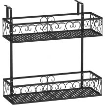 Support de Pot de Fleurs à 2 Niveaux en Métal avec 2 Paniers, Étagère à Plantes Suspendue avec Crochets Réglables, pour Décorer Jardin, Balcon,
